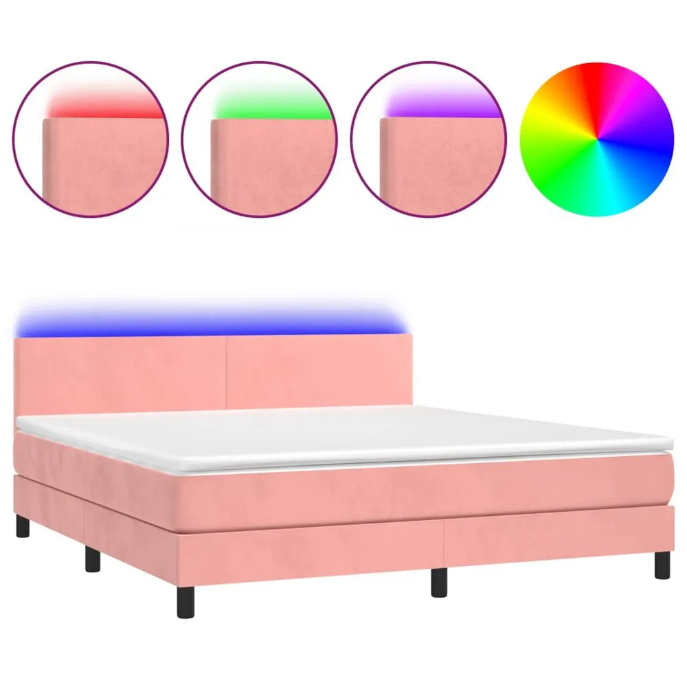 Cama box spring com colchão/LED 180x200 cm veludo rosa