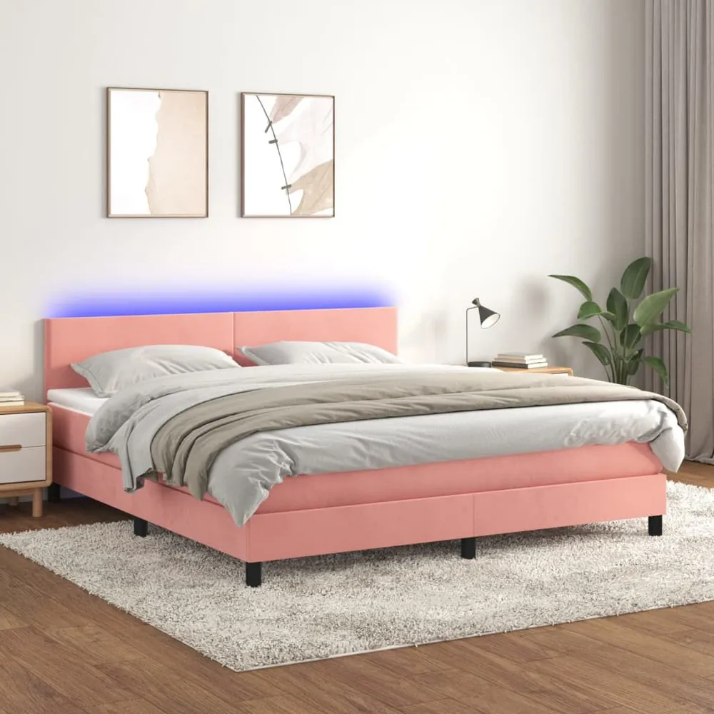 Cama box spring com colchão/LED 180x200 cm veludo rosa