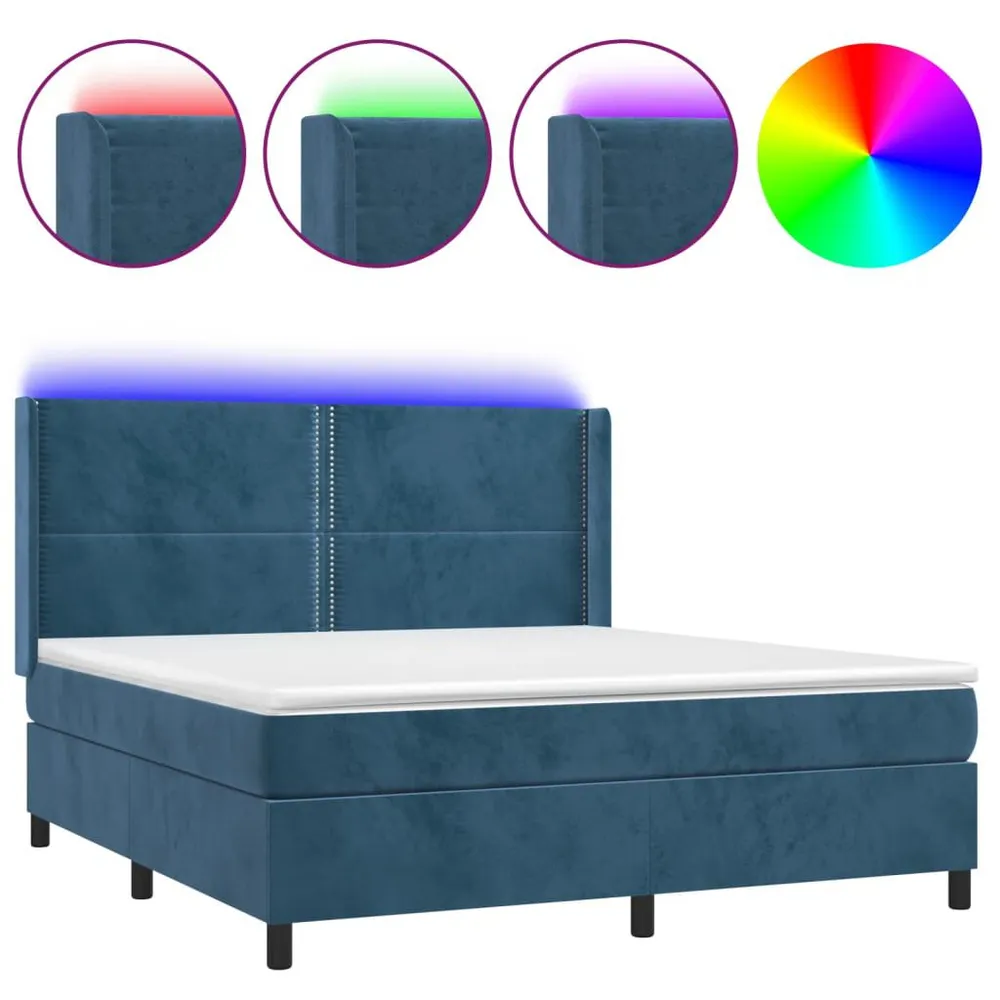 Cama box spring com colchão/LED 180x200 cm veludo azul-escuro
