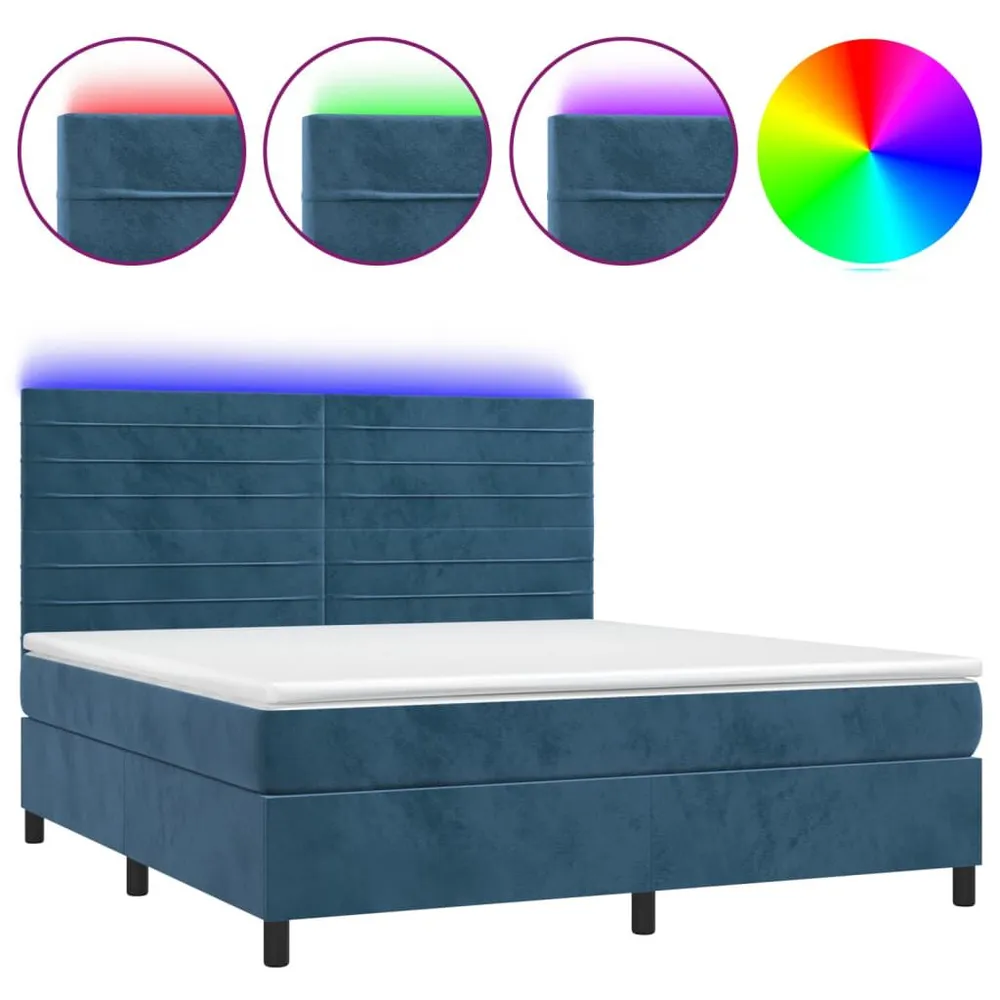 Cama box spring com colchão/LED 180x200 cm veludo azul-escuro
