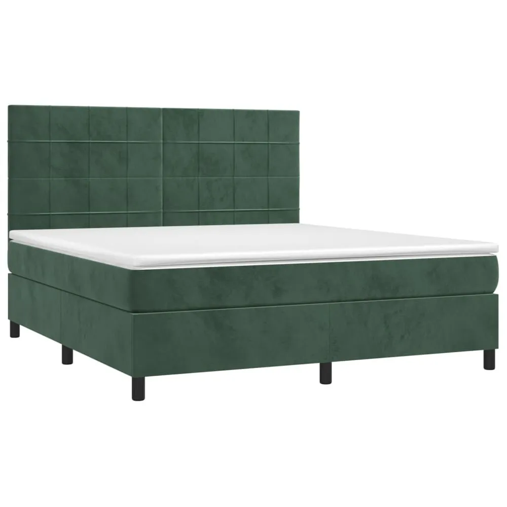 Cama box spring com colchão/LED 180x200 cm veludo verde-escuro