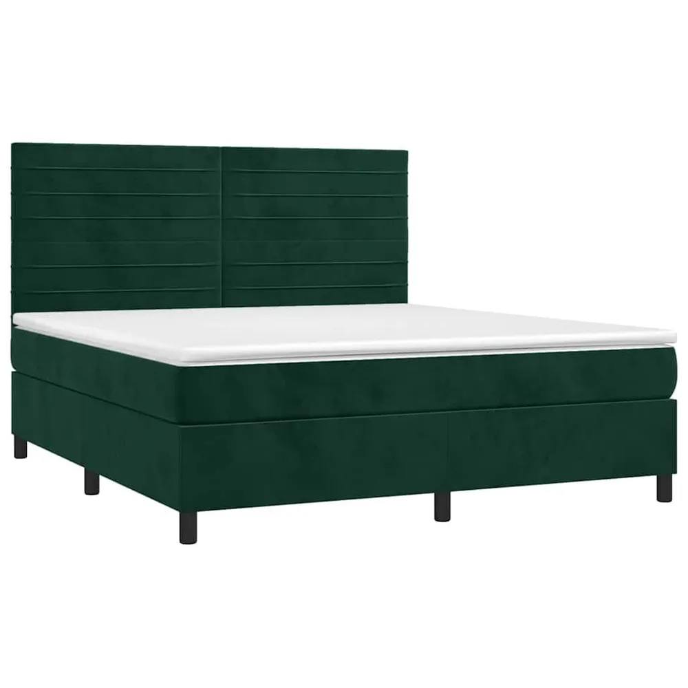 Cama box spring com colchão/LED 180x200 cm veludo verde-escuro