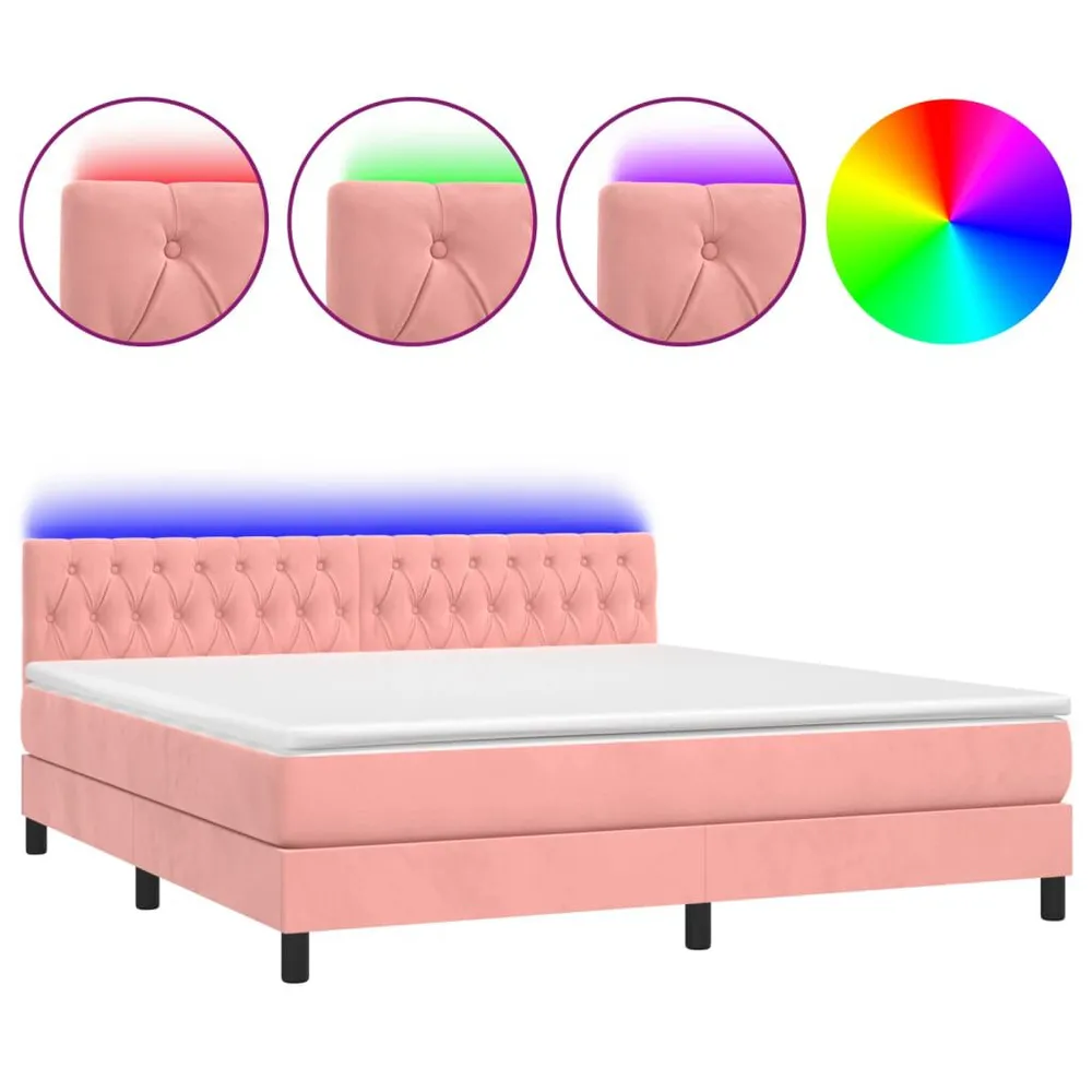 Cama box spring com colchão/LED 180x200 cm veludo rosa