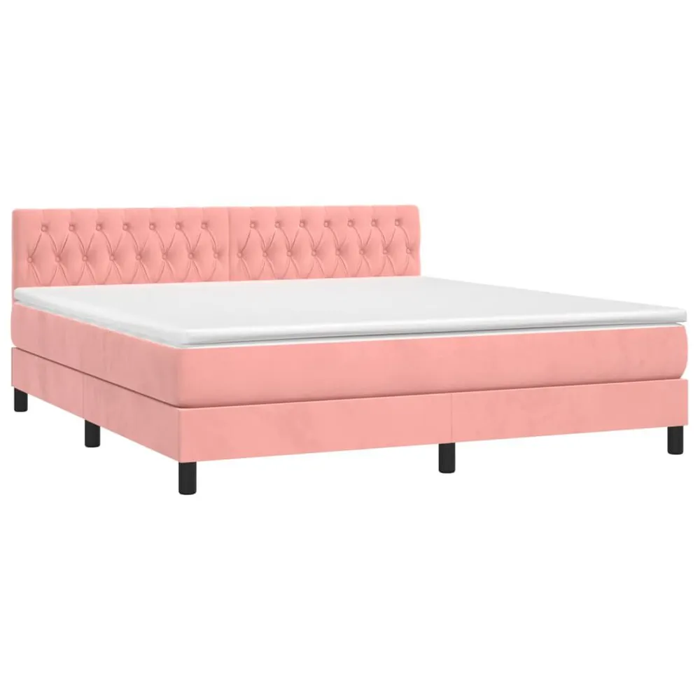 Cama box spring com colchão/LED 180x200 cm veludo rosa