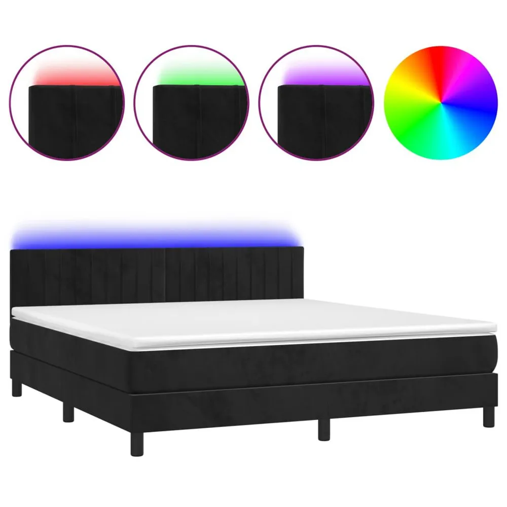 Cama box spring com colchão/LED 180x200 cm veludo preto