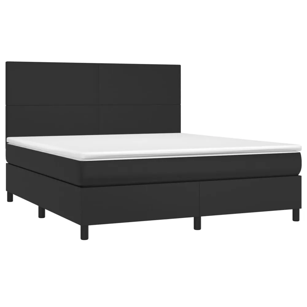 Cama box spring com colchão/LED 180x200cm couro artificial preto