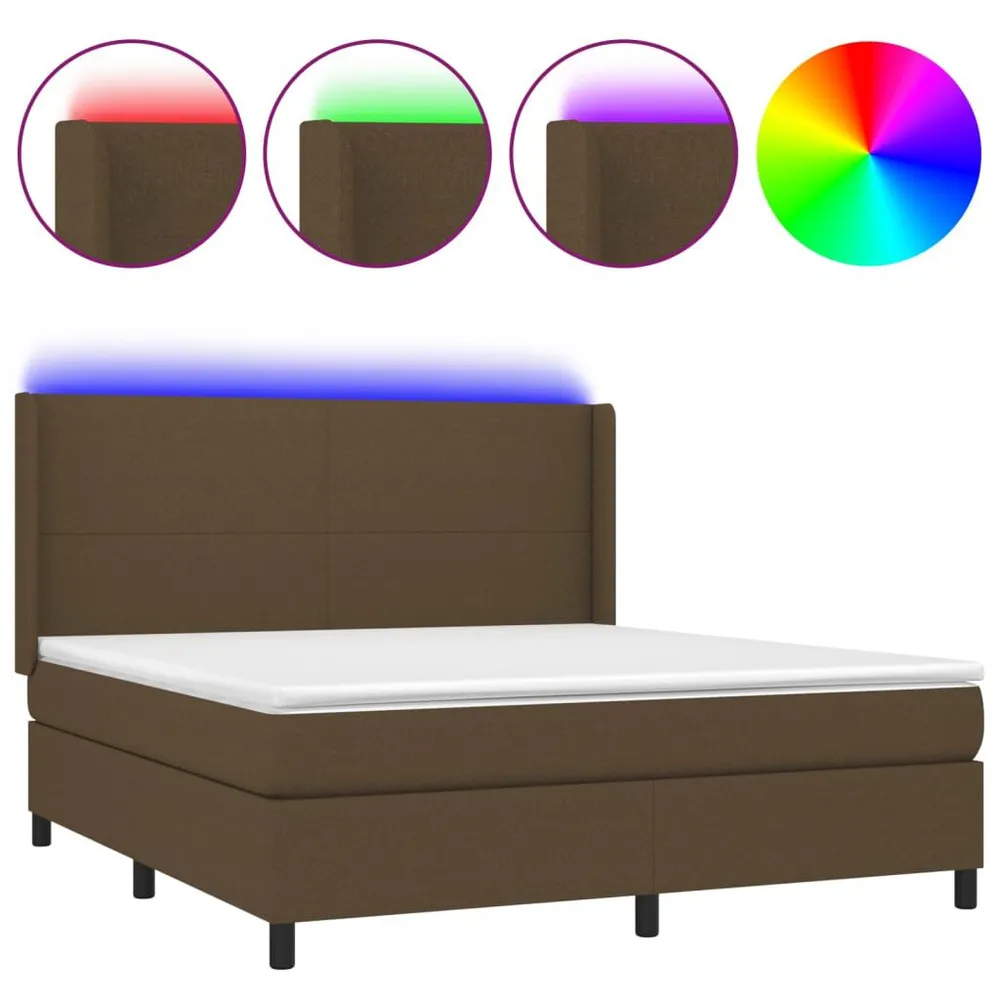 Cama box spring com colchão/LED 180x200cm tecido castanho-escuro