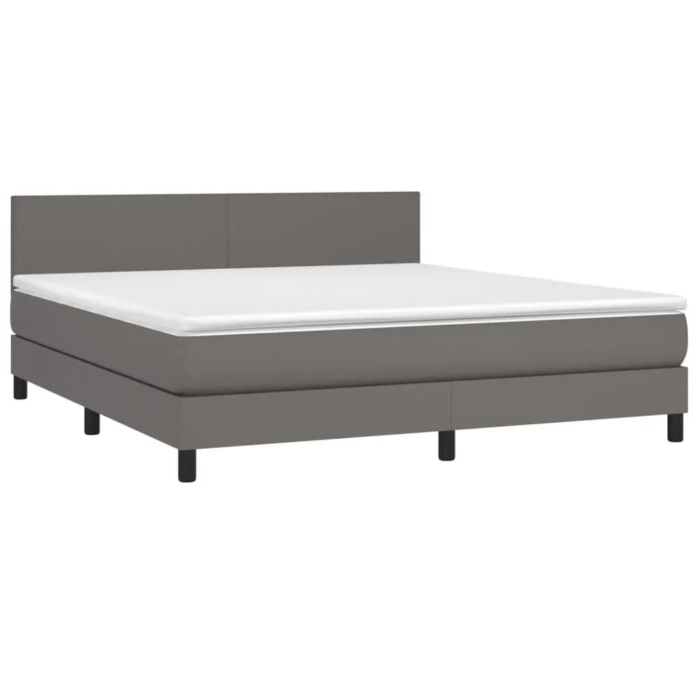 Cama box spring com colchão/LED 180x200cm couro artificial cinza