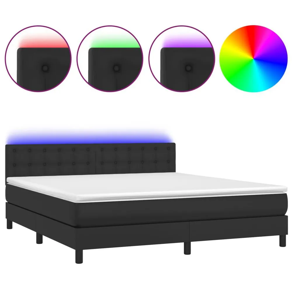 Cama box spring com colchão/LED 180x200cm couro artificial preto