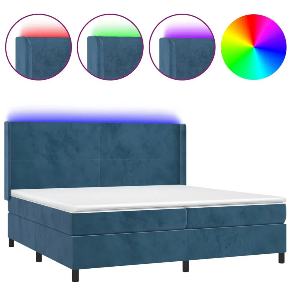 Cama box spring com colchão/LED 200x200 cm veludo azul-escuro