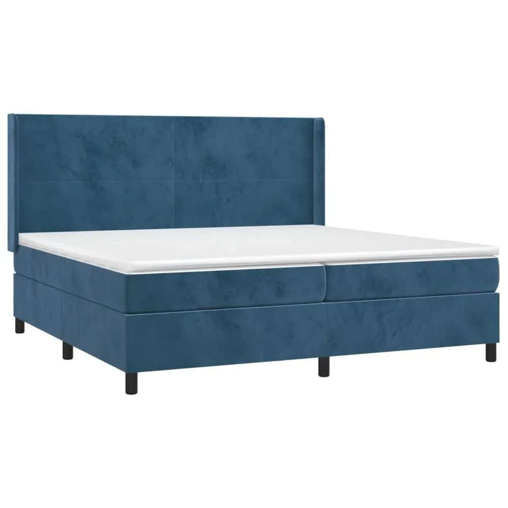 Cama box spring com colchão/LED 200x200 cm veludo azul-escuro