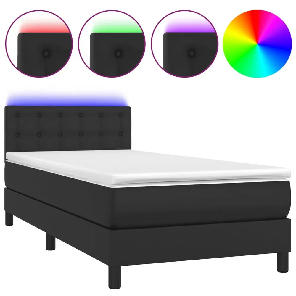 Cama box spring com colchão/LED 80x200 cm couro artificial preto