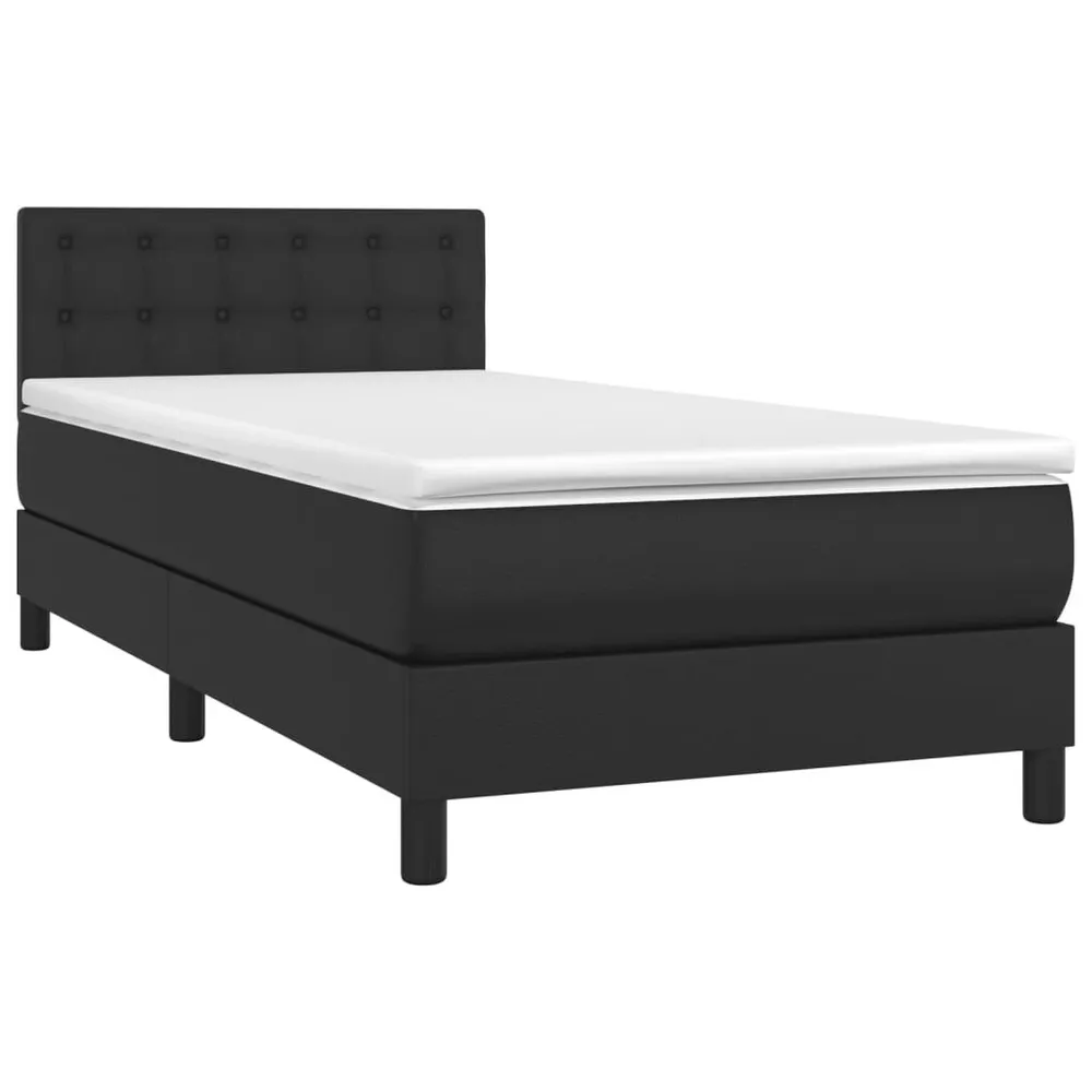 Cama box spring com colchão/LED 80x200 cm couro artificial preto