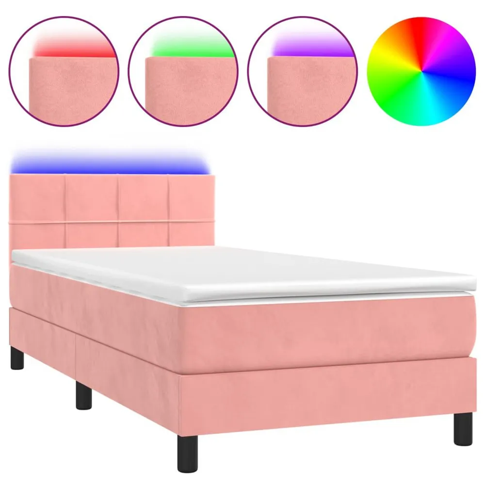 Cama box spring com colchão/LED 80x200 cm veludo rosa