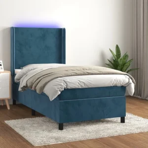 Cama box spring com colchão/LED 80x200 cm veludo azul-escuro
