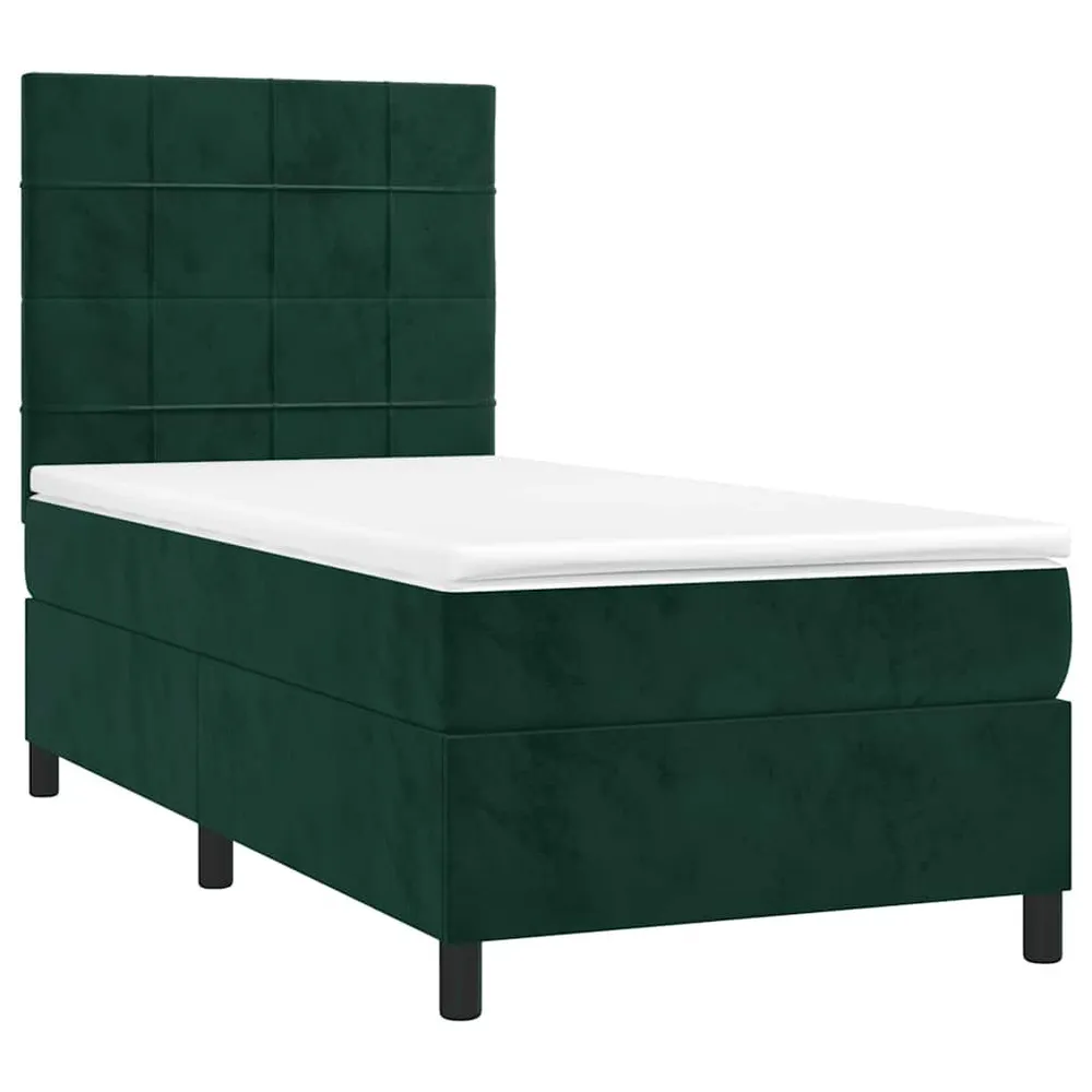Cama box spring com colchão/LED 80x200 cm veludo verde-escuro