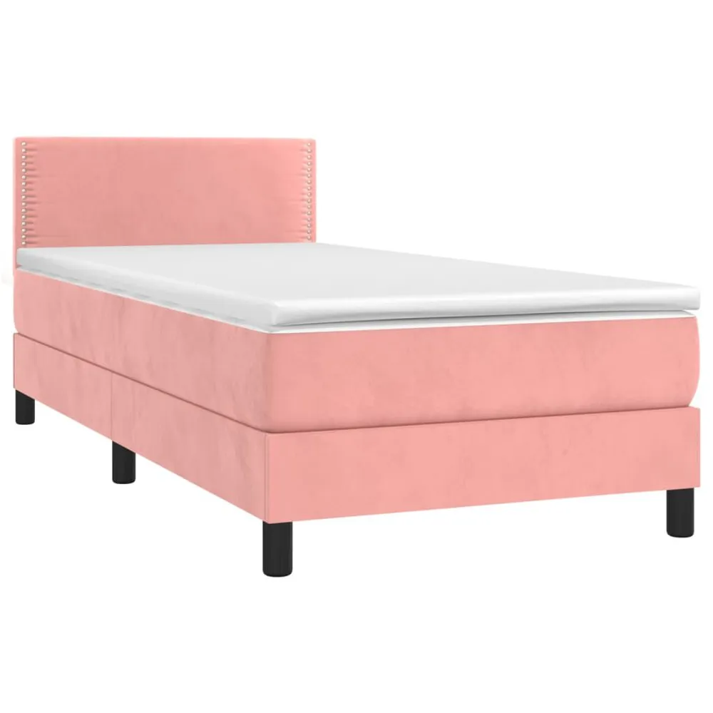 Cama box spring com colchão/LED 90x190 cm veludo rosa