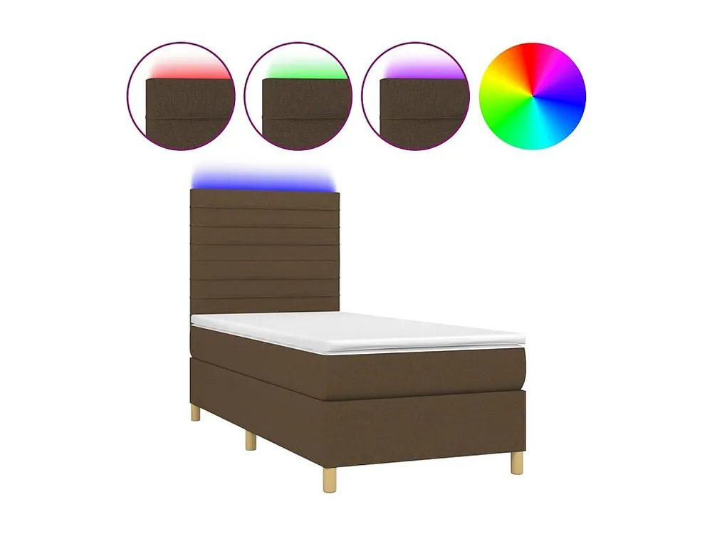 Cama box spring com colchão/LED 90x190 cm tecido castanho-escuro