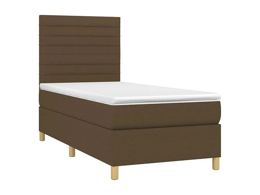 Cama box spring com colchão/LED 90x190 cm tecido castanho-escuro