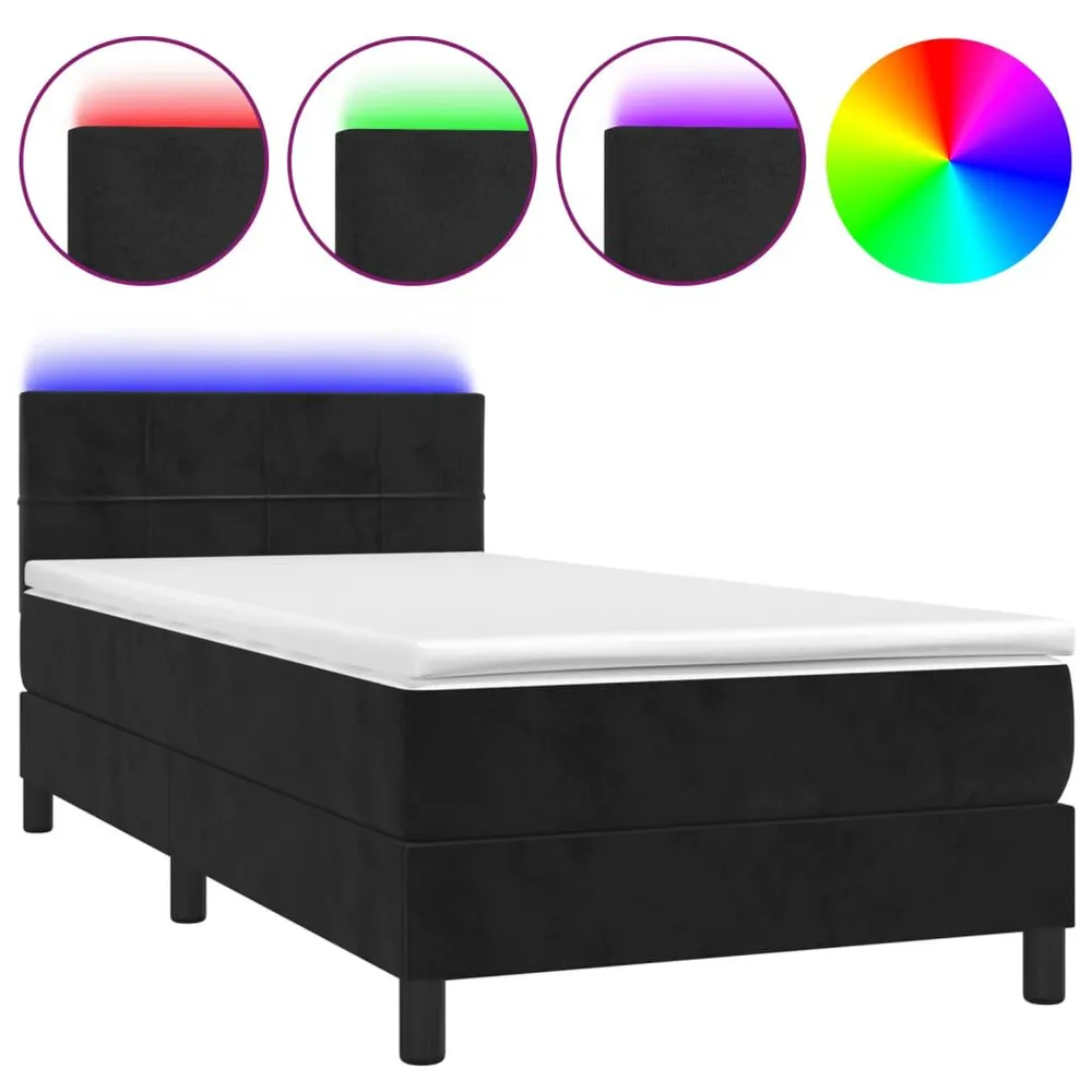 Cama box spring com colchão/LED 90x190 cm veludo preto
