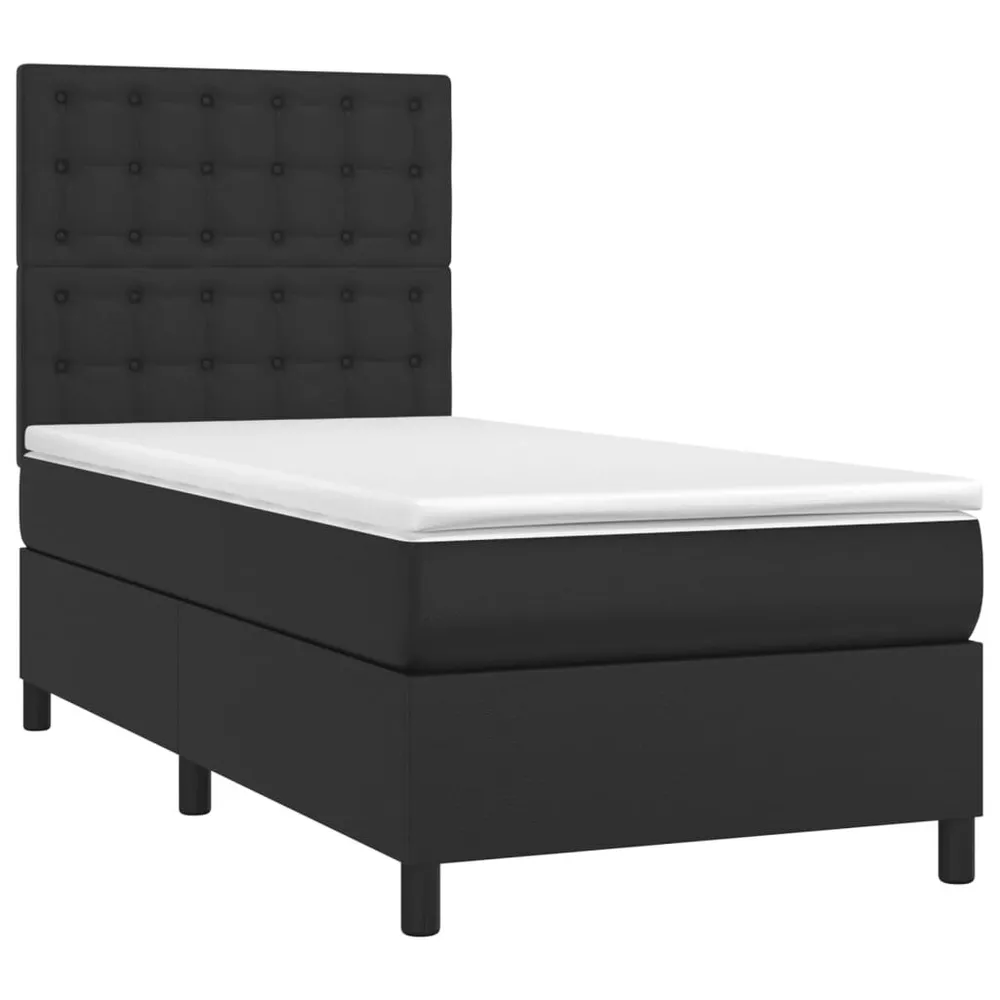 Cama box spring com colchão/LED 90x190 cm couro artificial preto