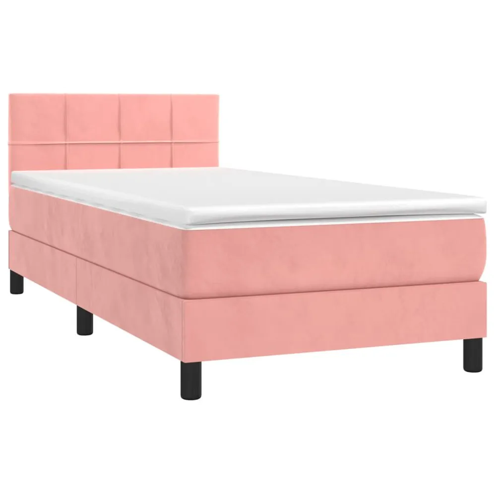 Cama box spring com colchão/LED 90x190 cm veludo rosa
