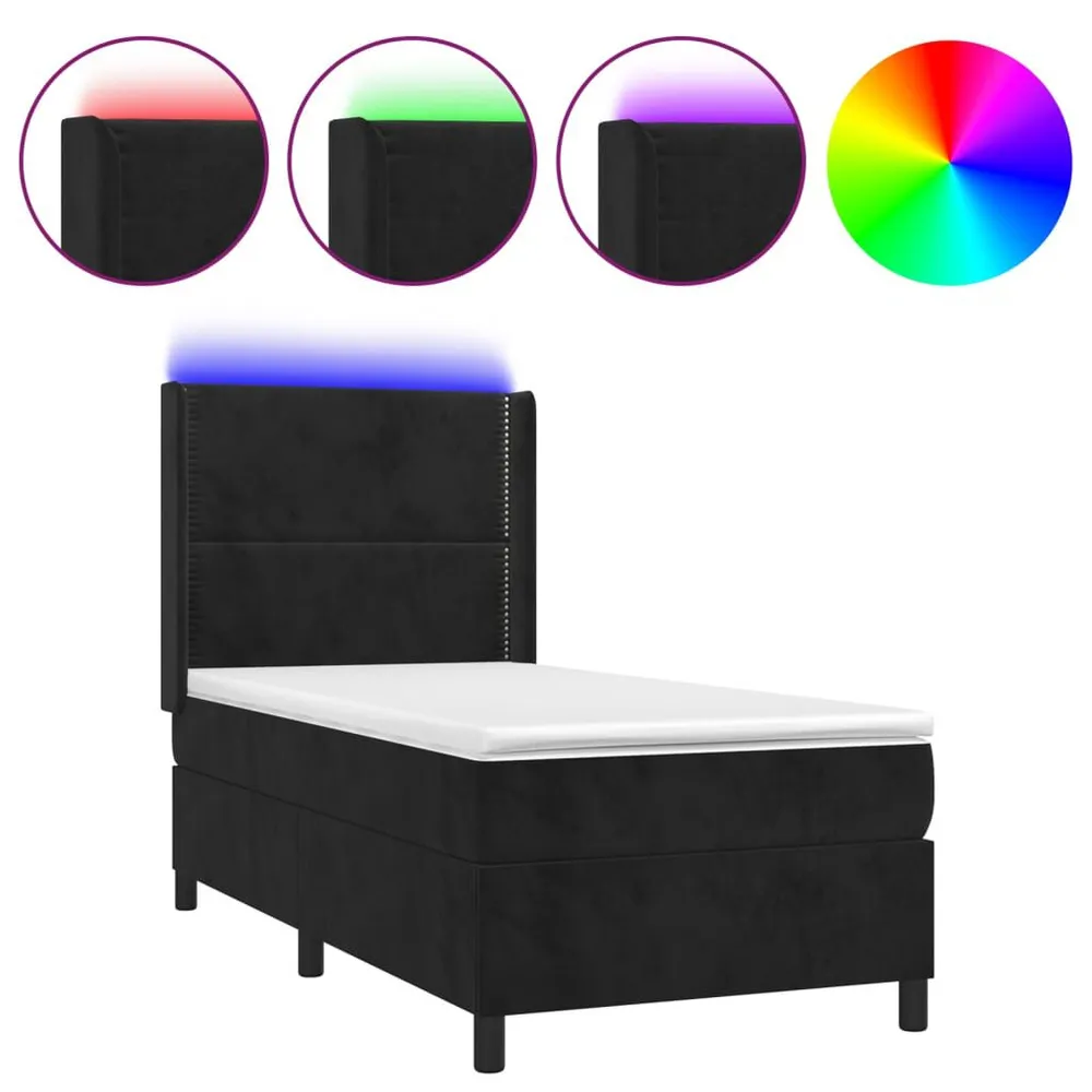 Cama box spring com colchão/LED 90x190 cm veludo preto