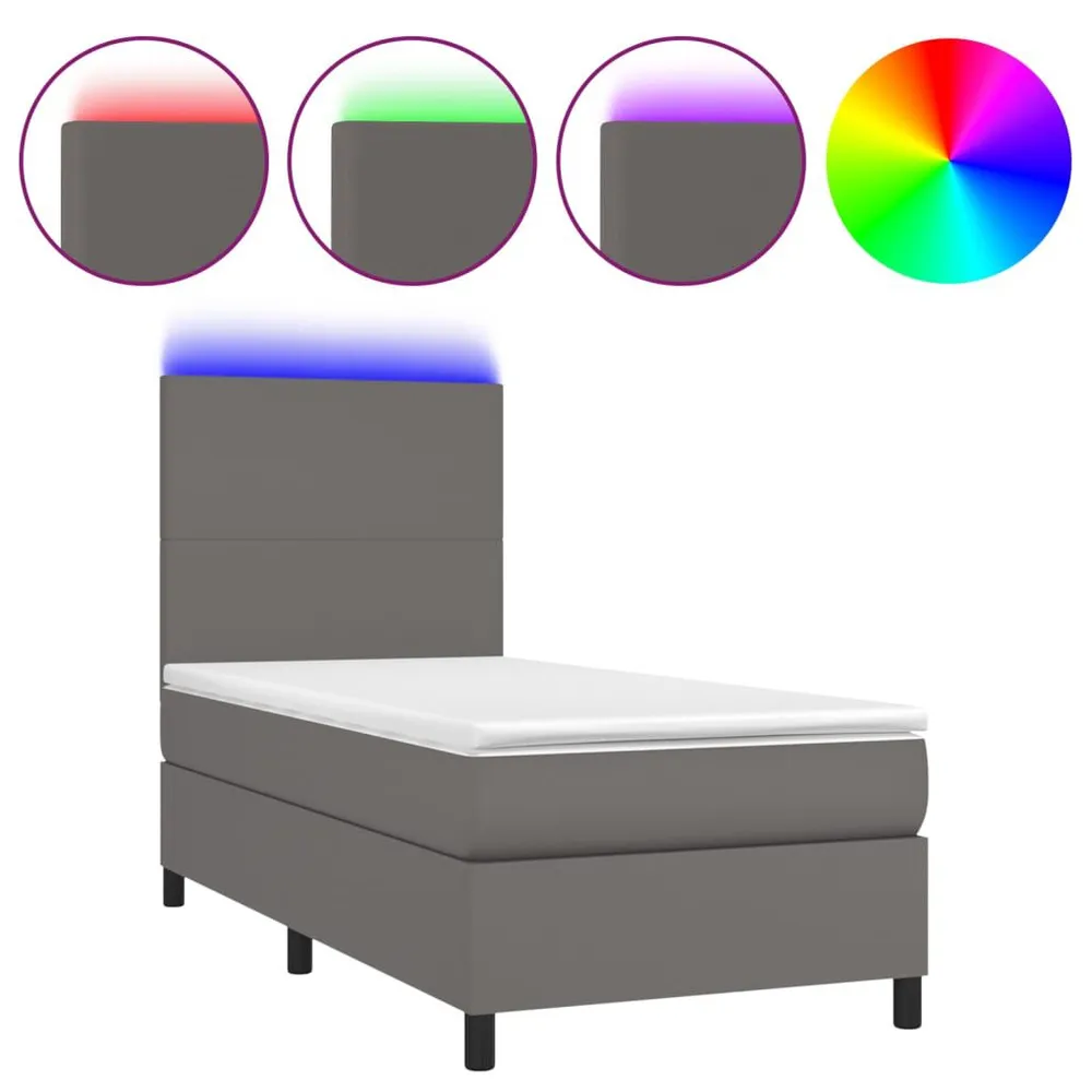 Cama box spring com colchão/LED 90x200 cm couro artificial cinza