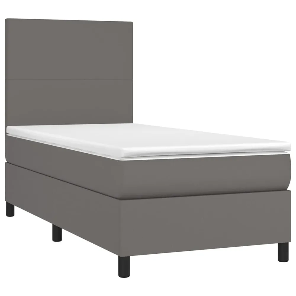 Cama box spring com colchão/LED 90x200 cm couro artificial cinza