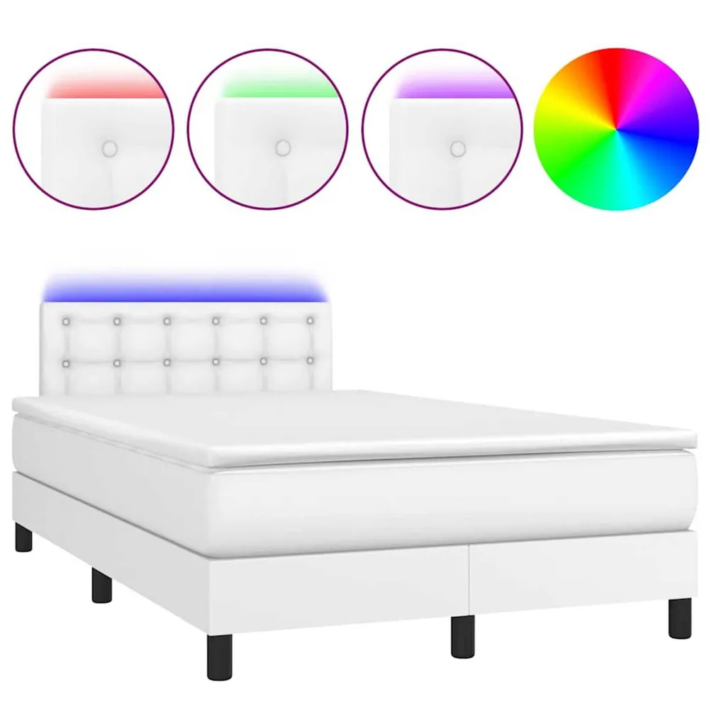 Cama box spring comcolchão/LED 120x190cm couro artificial branco