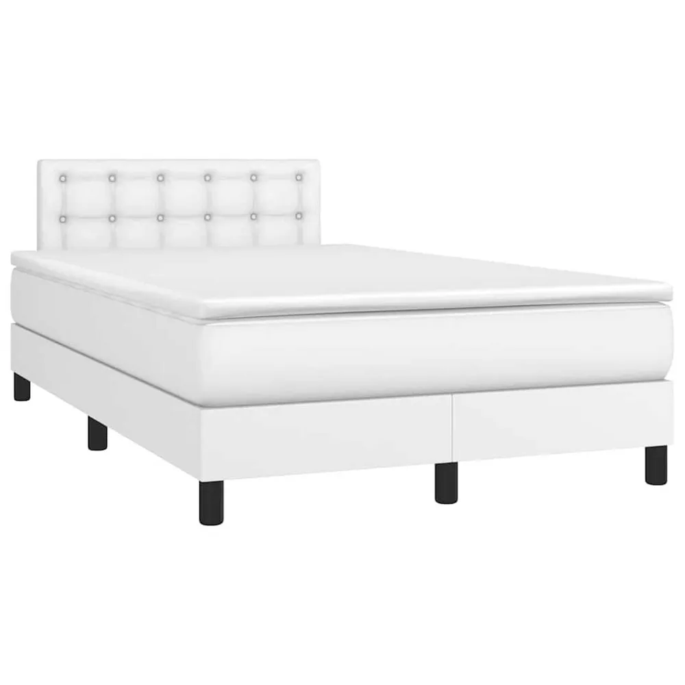 Cama box spring comcolchão/LED 120x190cm couro artificial branco