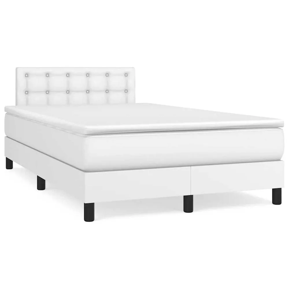 Cama box spring comcolchão/LED 120x190cm couro artificial branco