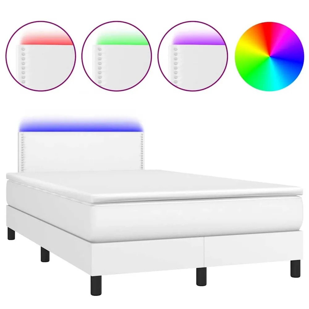 Cama box spring comcolchão/LED 120x190cm couro artificial branco