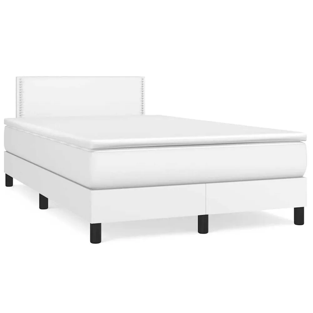 Cama box spring comcolchão/LED 120x190cm couro artificial branco
