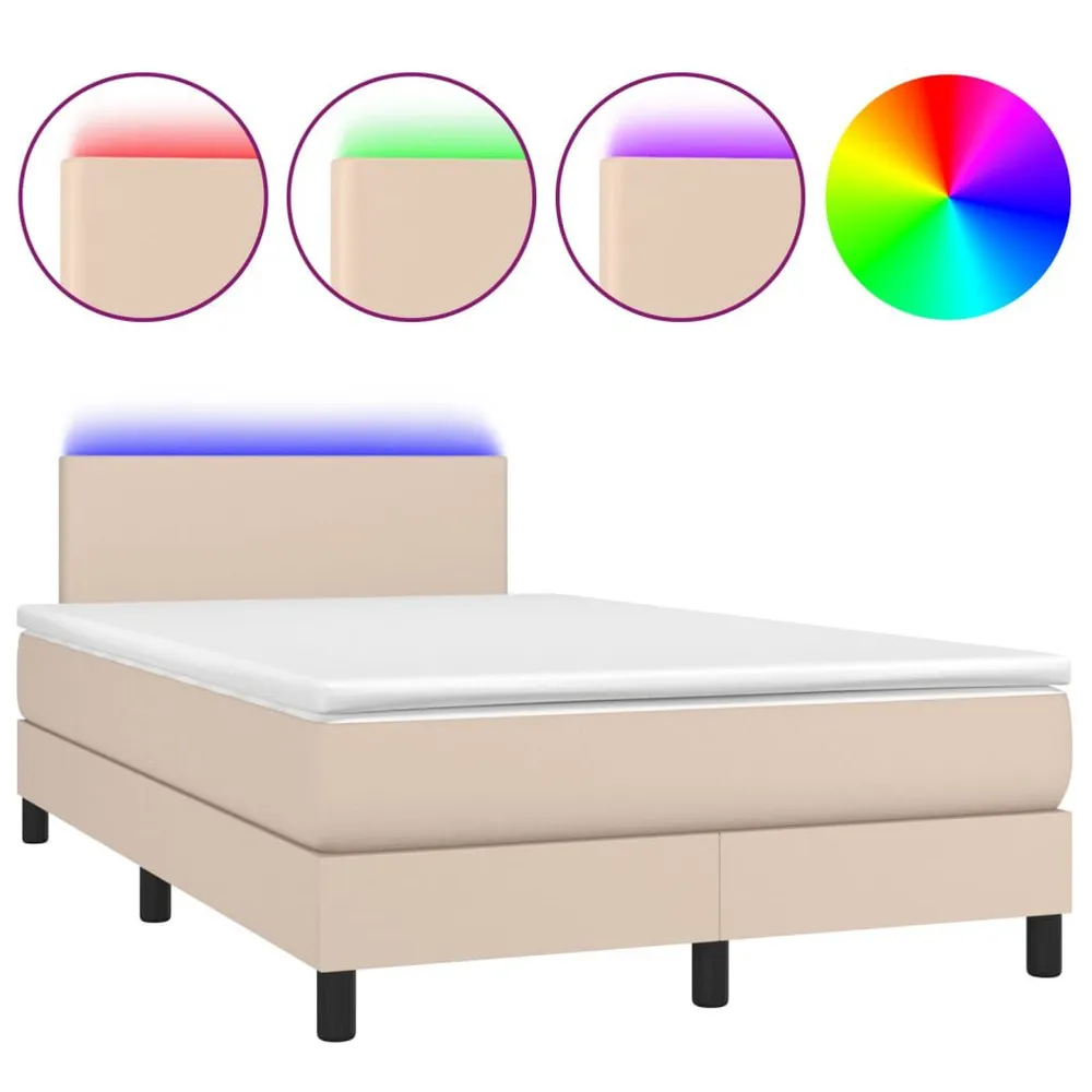 Cama box spring comcolchão/LED 120x190cm couro artif. cappuccino