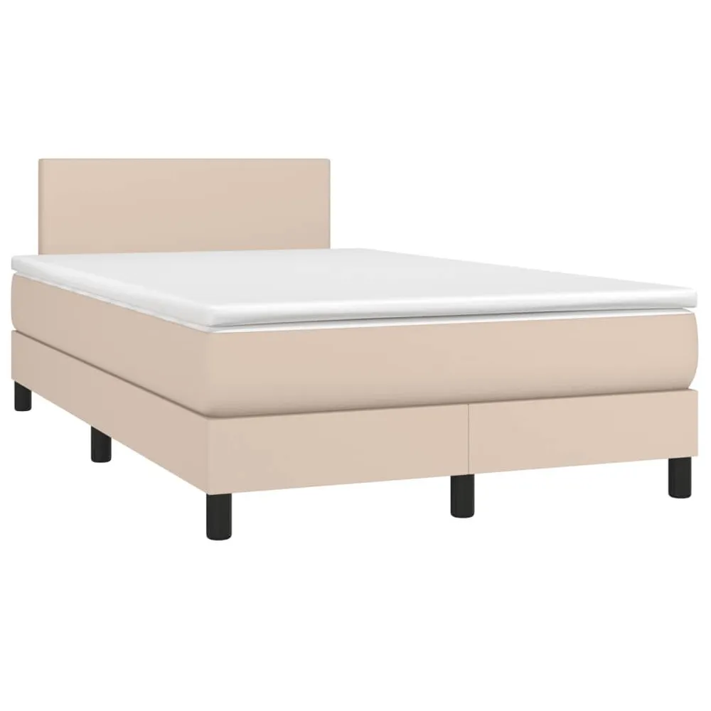 Cama box spring comcolchão/LED 120x190cm couro artif. cappuccino