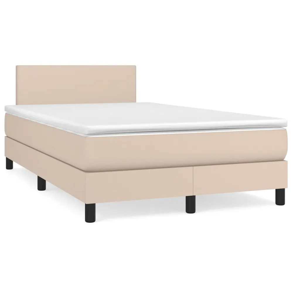 Cama box spring comcolchão/LED 120x190cm couro artif. cappuccino