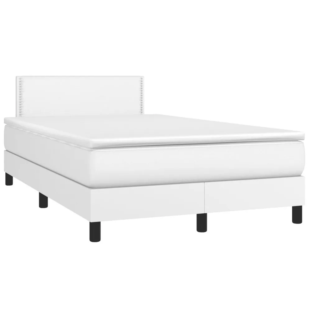 Cama box spring comcolchão/LED 120x200cm couro artificial branco