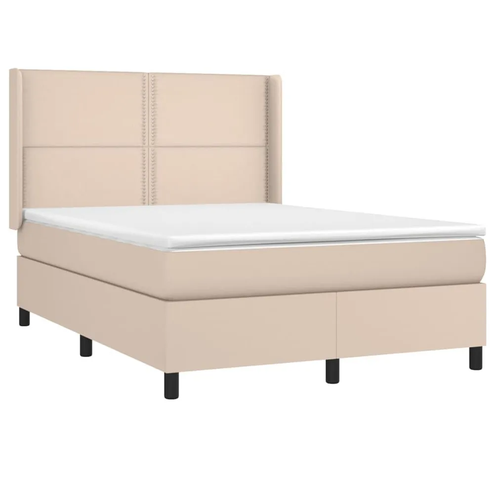 Cama box spring comcolchão/LED 140x190cm couro artif. cappuccino