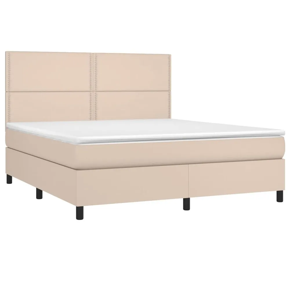 Cama box spring comcolchão/LED 160x200cm couro artif. cappuccino