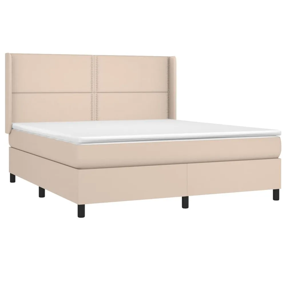 Cama box spring comcolchão/LED 160x200cm couro artif. cappuccino