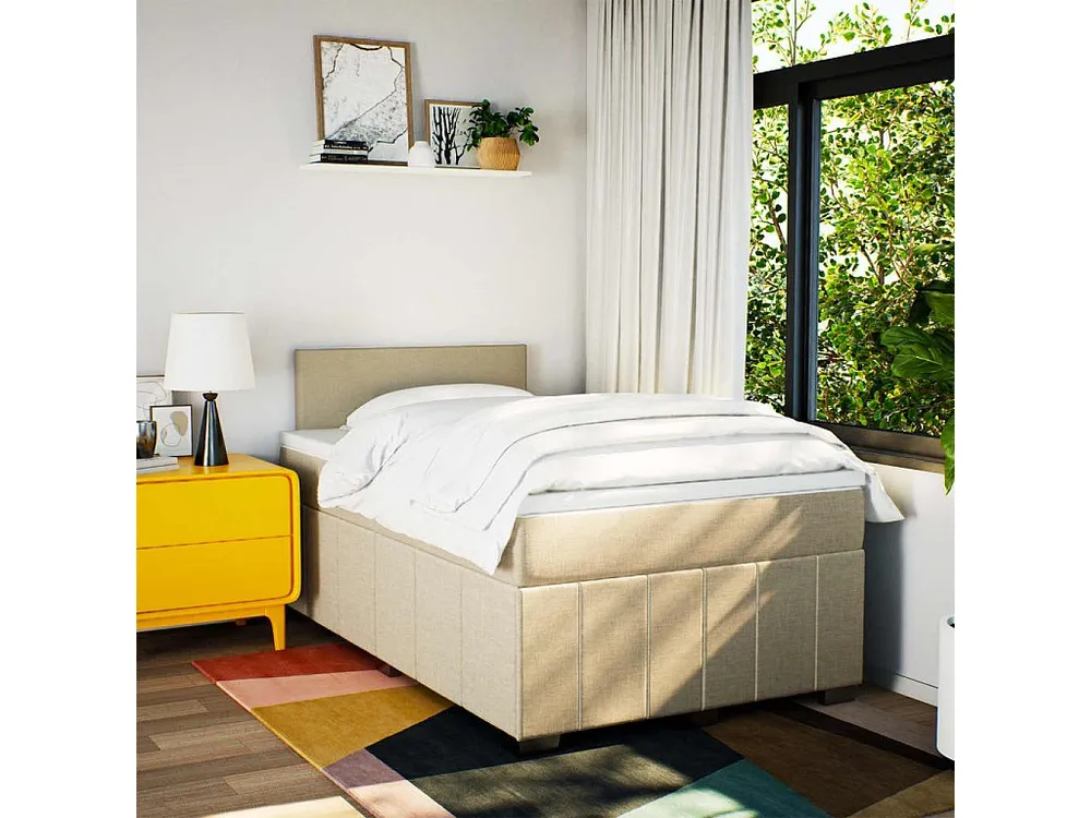 Cama boxspring com colchão 120x190 cm tecido cor creme