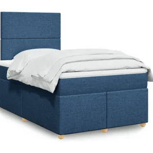 Cama boxspring com colchão 120x190 cm tecido azul