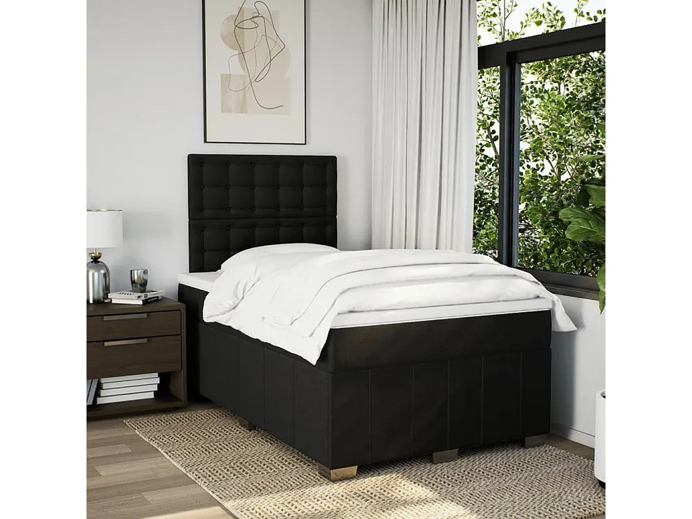 Cama boxspring com colchão 120x190 cm tecido preto