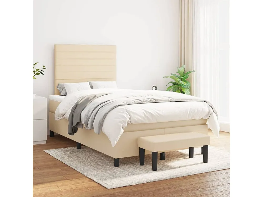 Cama boxspring com colchão 120x190 cm tecido cor creme