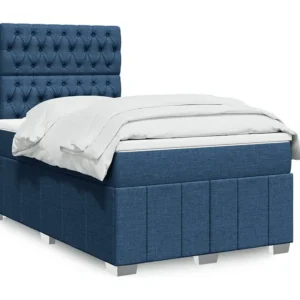 Cama boxspring com colchão 120x190 cm tecido azul