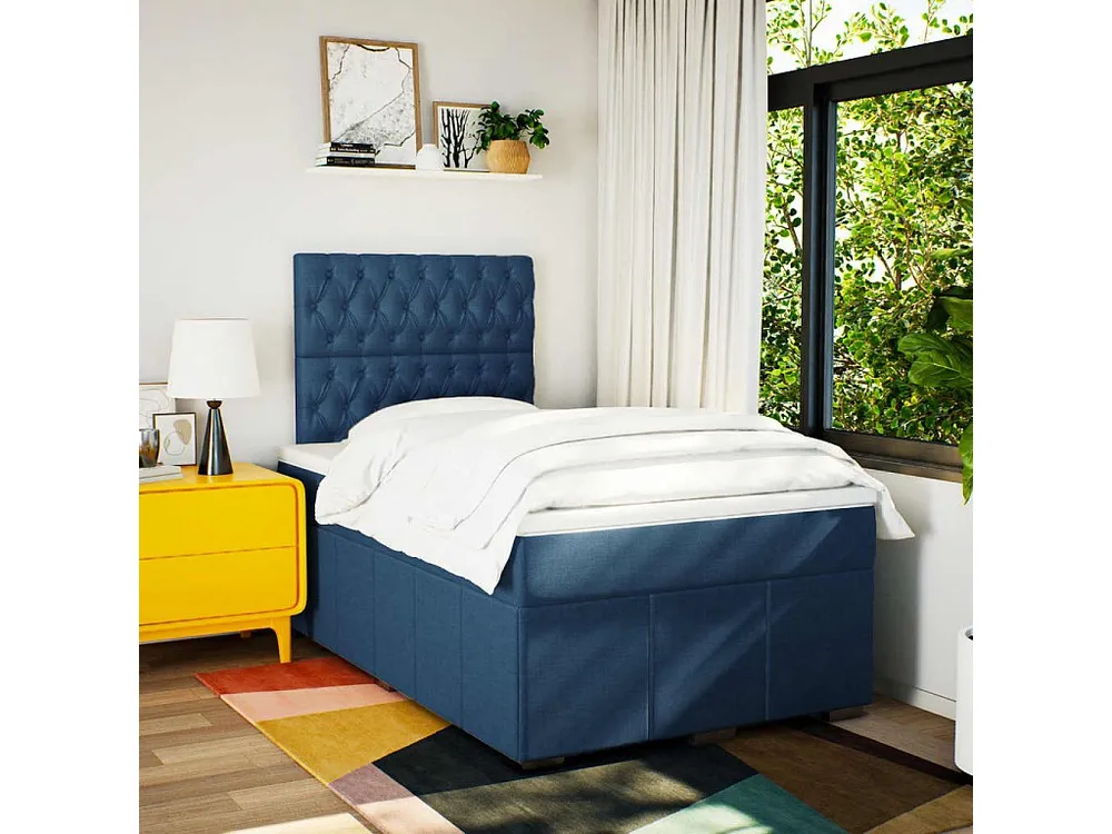 Cama boxspring com colchão 120x190 cm tecido azul