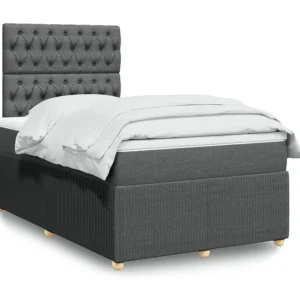 Cama boxspring com colchão 120x190 cm tecido cinzento-escuro