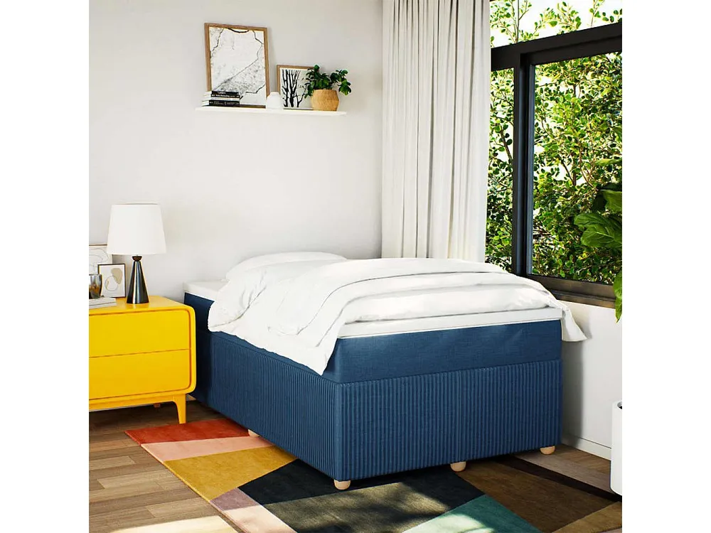 Cama boxspring com colchão 120x190 cm tecido azul