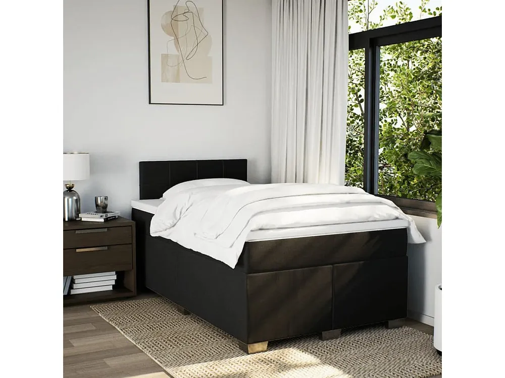Cama boxspring com colchão 120x190 cm tecido preto